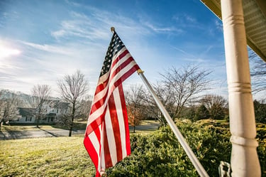 American flag on porch