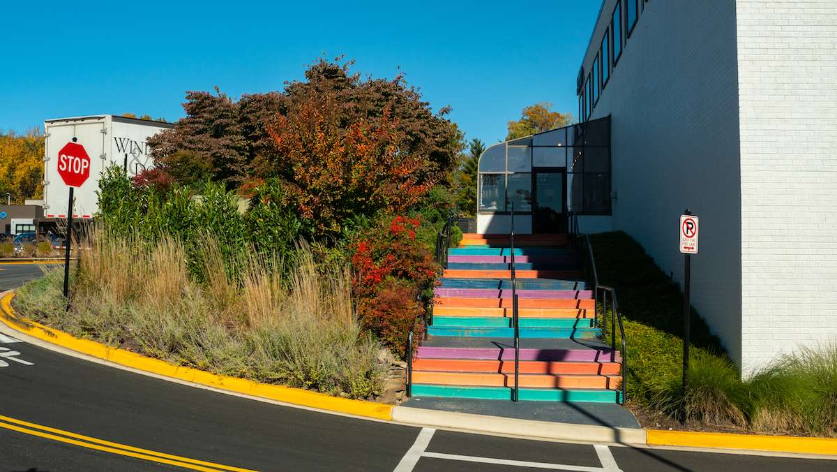 colorful stairs near landscape at commercial property