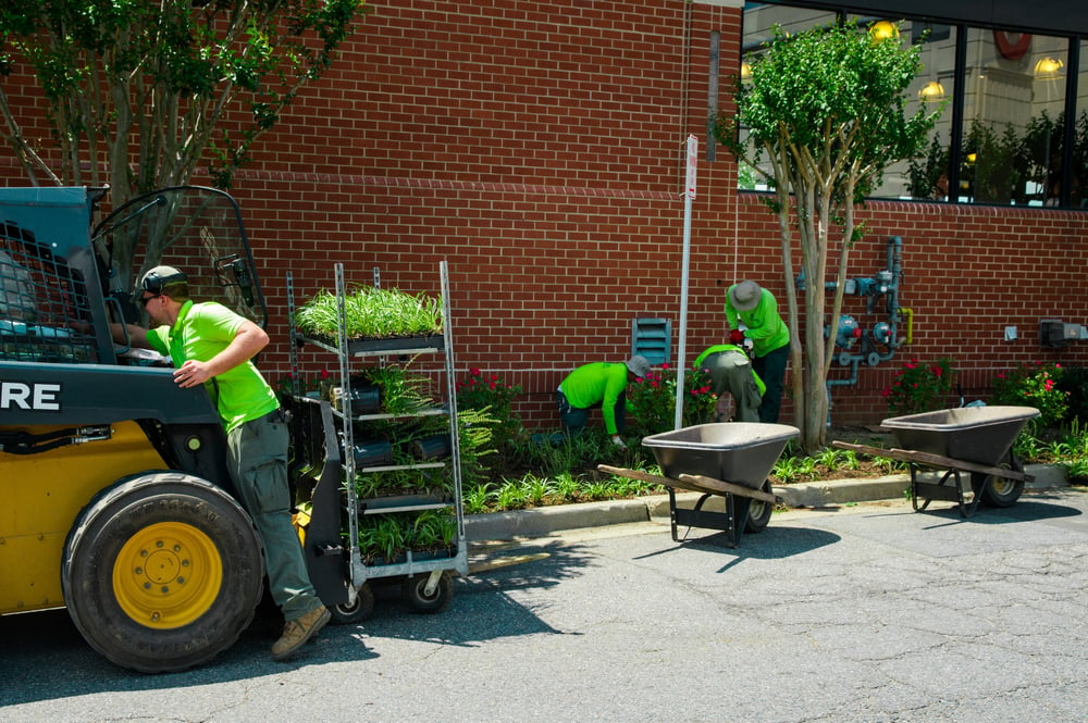 landscaping workers on commercial site