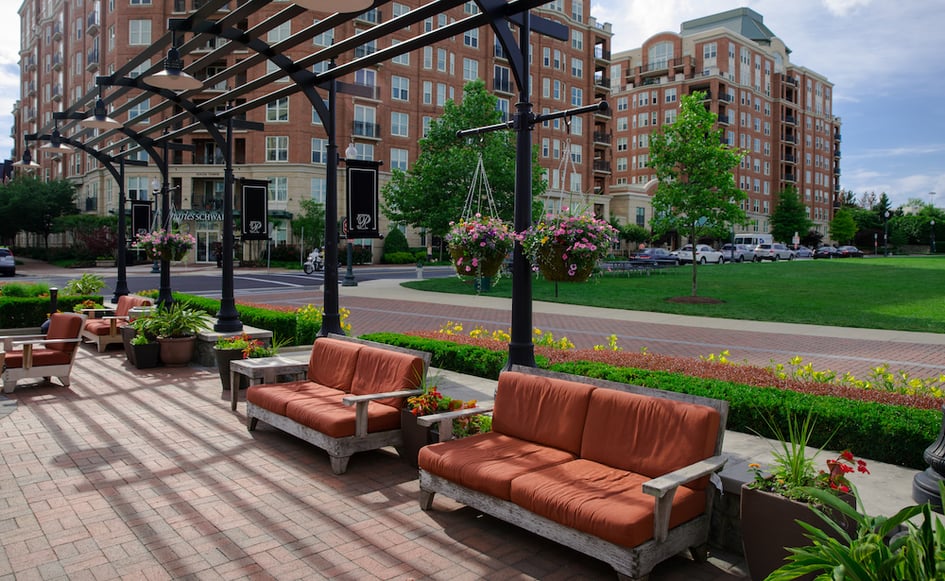 outdoor seating and landscaping at corporate campus